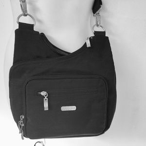 Baggallini Crossbody Nylon Zip Bag Travel Organizer Small Black Lots Pockets